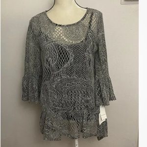 9-6 Skye’s the Limit blouse top ruffle crochet layered Small NWT